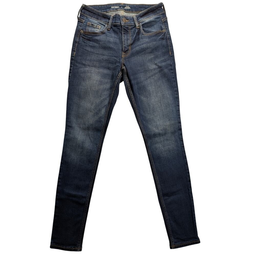 Old Navy Jeans Women 4 Medium Dark Wash Mid Rise Rockstar Super Skinny Stretch - Picture 2 of 8